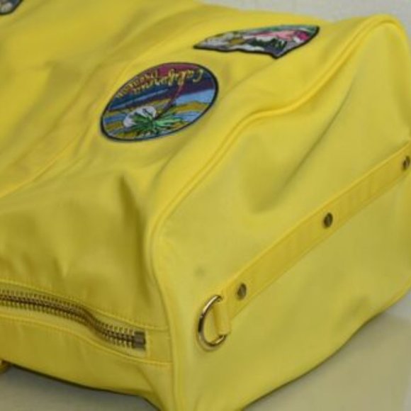 NEW STONEY CLOVER LARGE DUFFLE BAG Yellow 5 Destination Patch Aspen Palm Beach - Picture 3 of 7